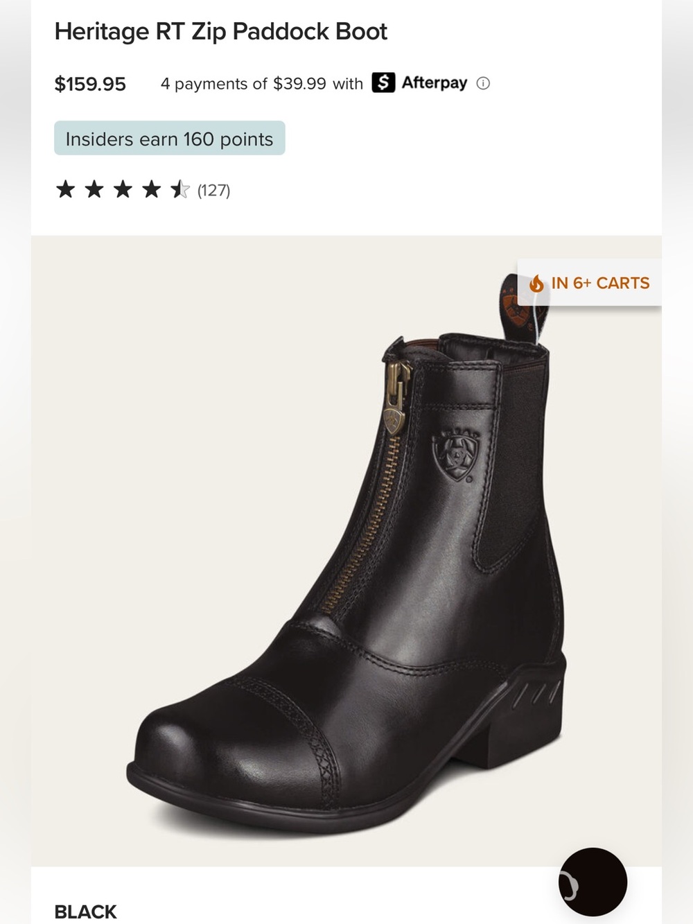 Ariat Heritage RT Zip Paddock Boot - Black